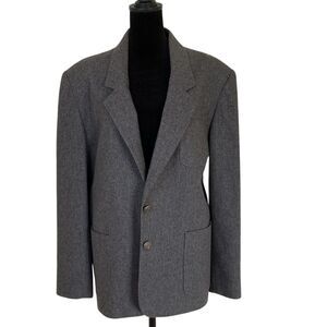 Vintage Harrington Square Womens 2 Button Wool Blend Blazer Size 14 Grey Classic